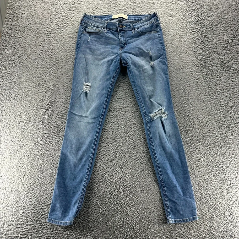 Hollister Jeans Women's 7 Blue Cotton Denim Skinny Leg Distressed‎ Faded Stretch